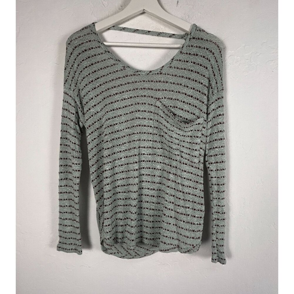 Free People Womens Angel Island Stripe Hacci Sweater Small Blue Purple Open Back